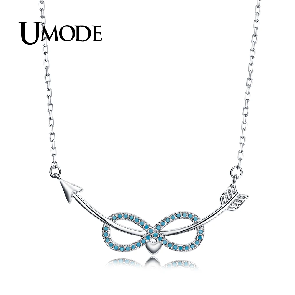 

UMODE Fashion Lake Blue Austria Rhinestone Arrows Infinity Heart Pendant Necklaces for Women Love Gifts Crystal Pulseras UN0242