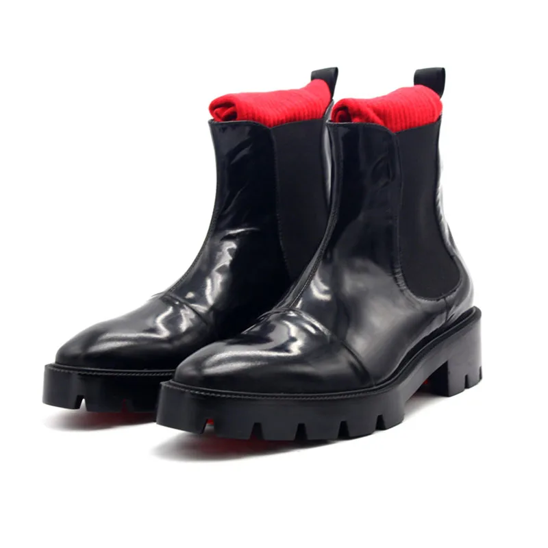 Ботинки «Челси» из натуральной кожи; мужские роскошные однотонные ботильоны черного цвета, увеличивающие рост; высококачественные зимние ботинки без застежки; мужская обувь на платформе - Цвет: model
