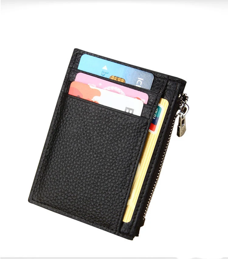 

MRF13 RFID Blocking Slim Leather Wallet Coin Pocket Cow Leather Front Pocket Credit Card Case Sleeve Card Holder With ID Window