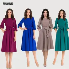 Элегантная офисная одежда средней длины, шифоновое платье зеленого, синего, винно-красного, серебряного цвета с круглым вырезом и поясом для женщин, новинка, y008