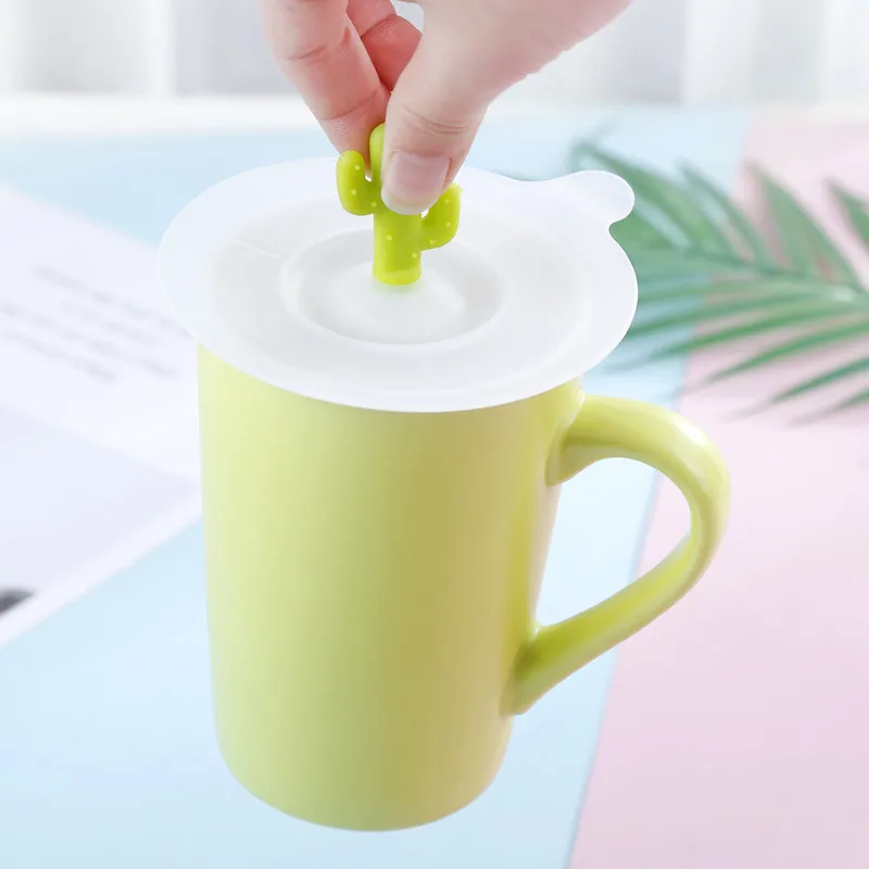 Reusable Silicone Cup Lids Cartoon Cactus Shape Leakproof Anti-Dust Heat Resistant Drinkware Cover for Tea Coffee Cups | Дом и сад