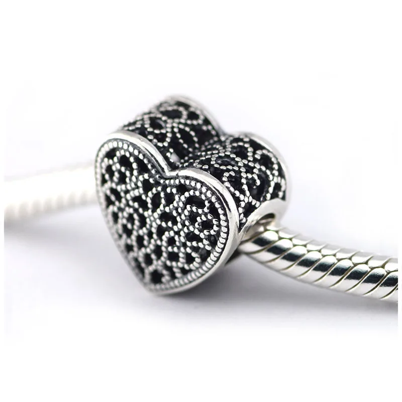 Fits European Charms Bracelet 100 925 Sterling Silver Heart Charm Beads Filled with Romance