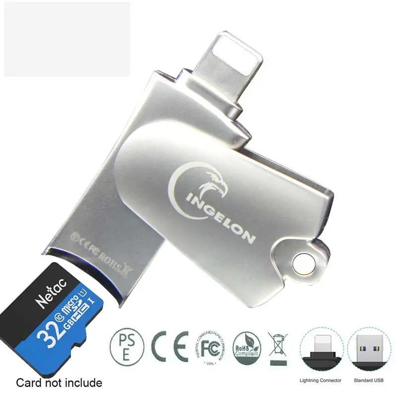 Металлический кардридер для Micro SD карт 2 в 1 iPhone X/8/7/7 Plus/6/6s/5/SE/ipad|Картридеры| |