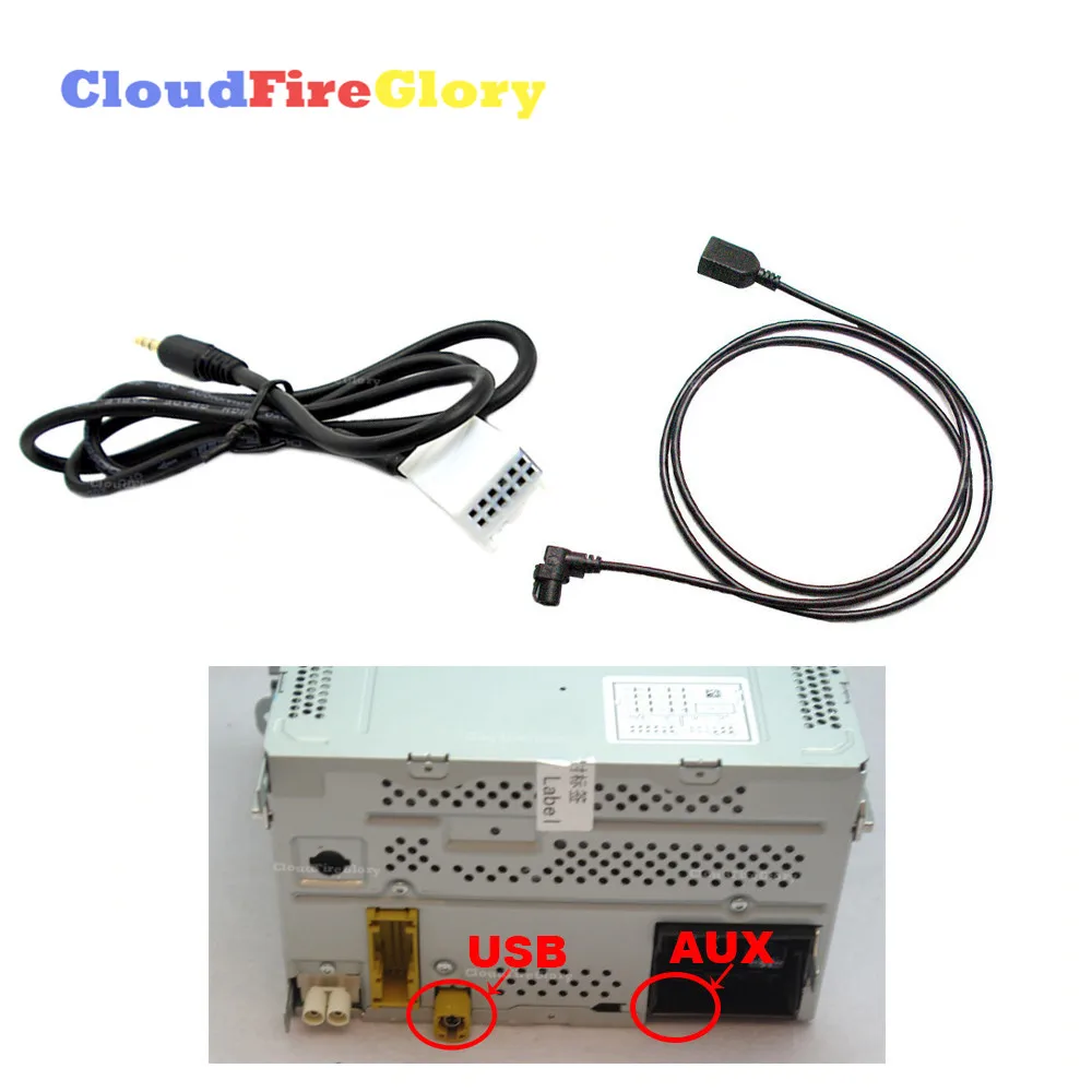 

CloudFireGlory For VW Golf Jetta Passat Tiguan Car Radio RCD510 USB AUX Interface USB AUX Cable Wire Harness Adapter 3AD035190