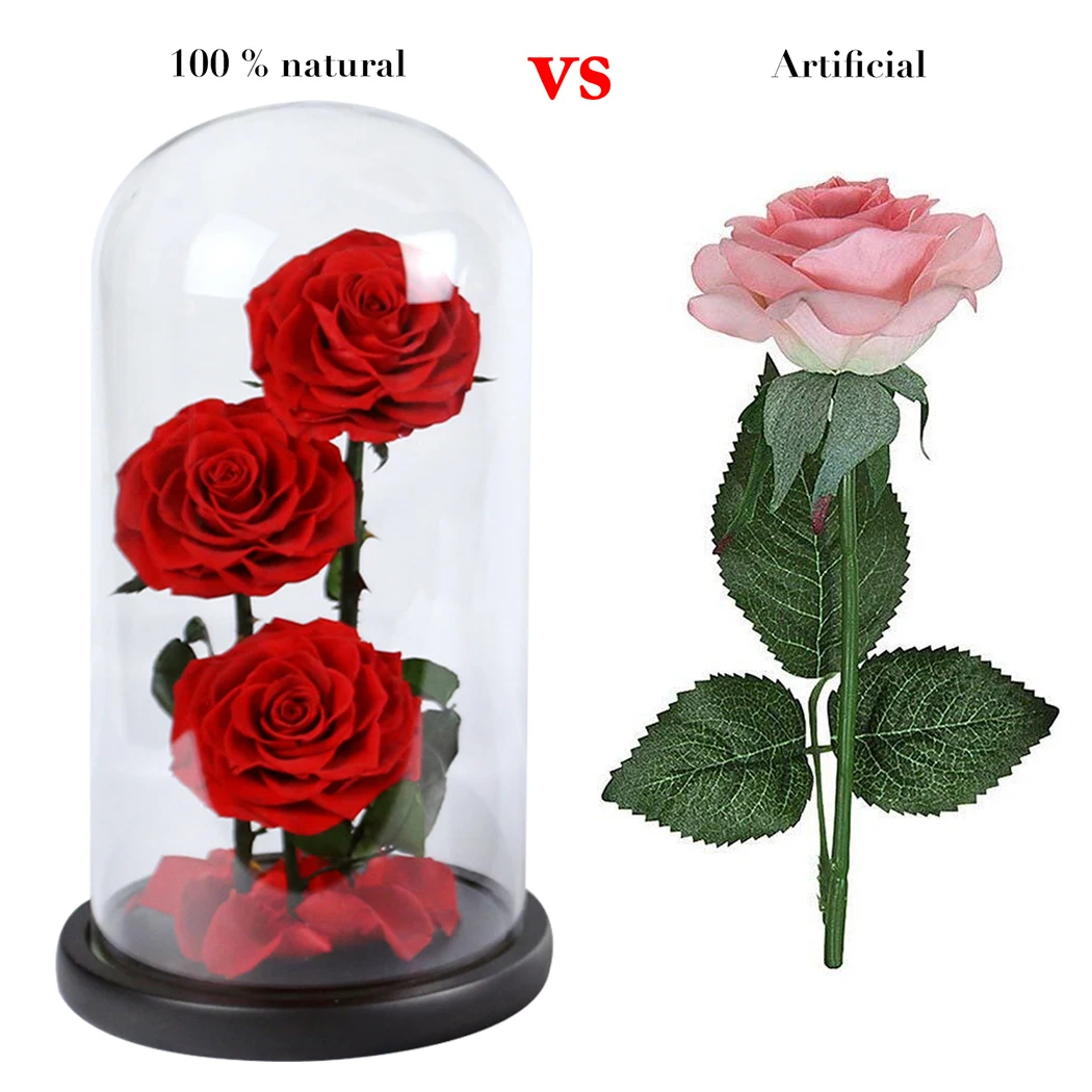 Сохраненные цветы неувядшие 3 шт. вечные розы в стеклянном куполе украшение стола на День святого Валентина