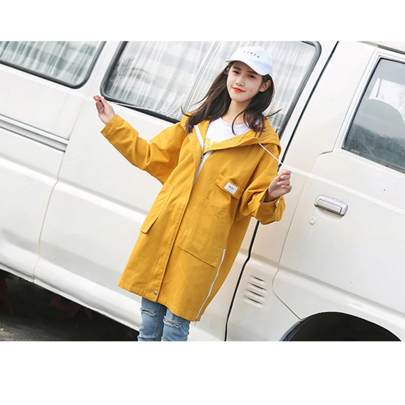Autumn Loosen Long Jacket Women Hooded Windbreaker Women Coat Spring Women Casual Bomber Jacket College Women's Jacket Large