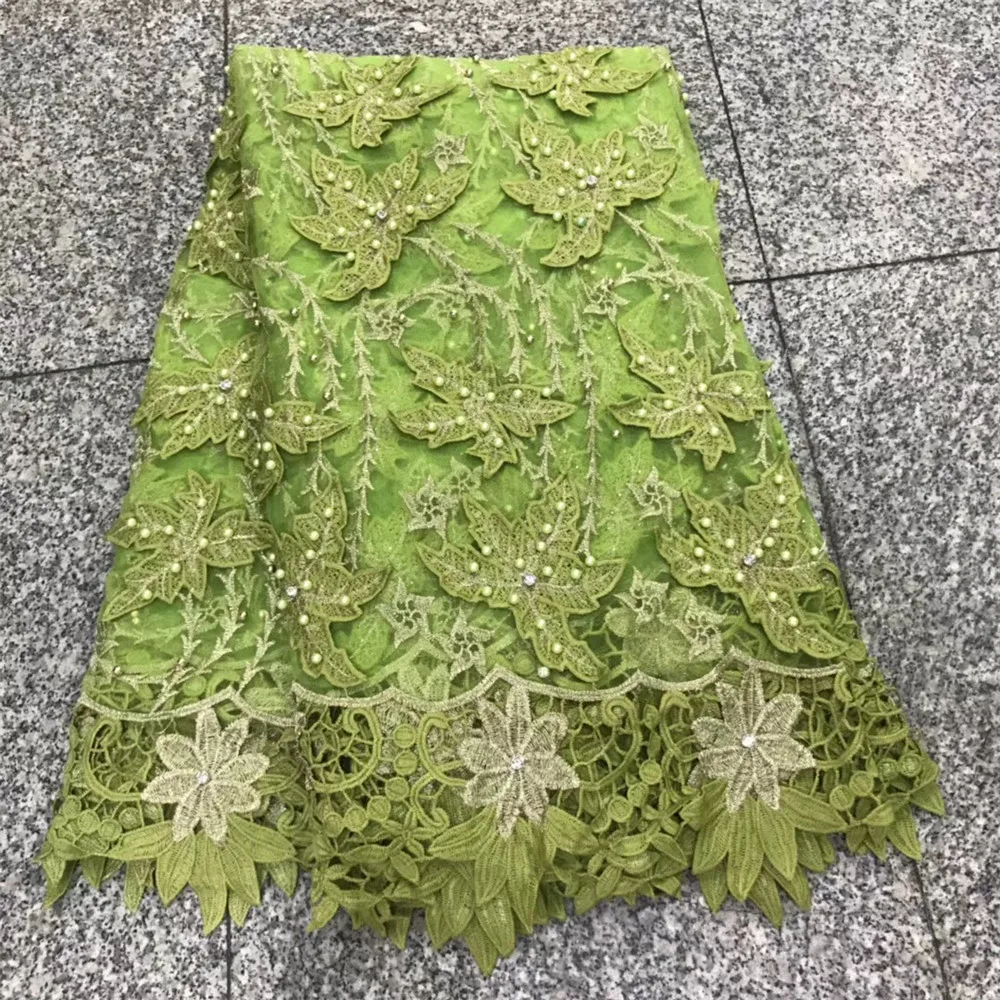 

HFX African lace 2018 green french lace fabric high quality guipure lace nigerian net lace fabrics for wedding dresses X146-1