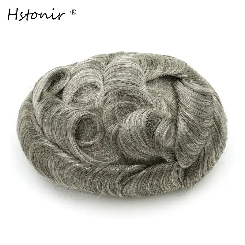 

Hstonir Stock Silver Grey Hair Toupee Silicon Base Thin Skin Indian Human Remy Hair Mens Hairpiece H079