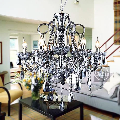 

modern Suspension Luminaire Fashion Crystal Pendant Light Living Room Smoky Grey Candle Lamp