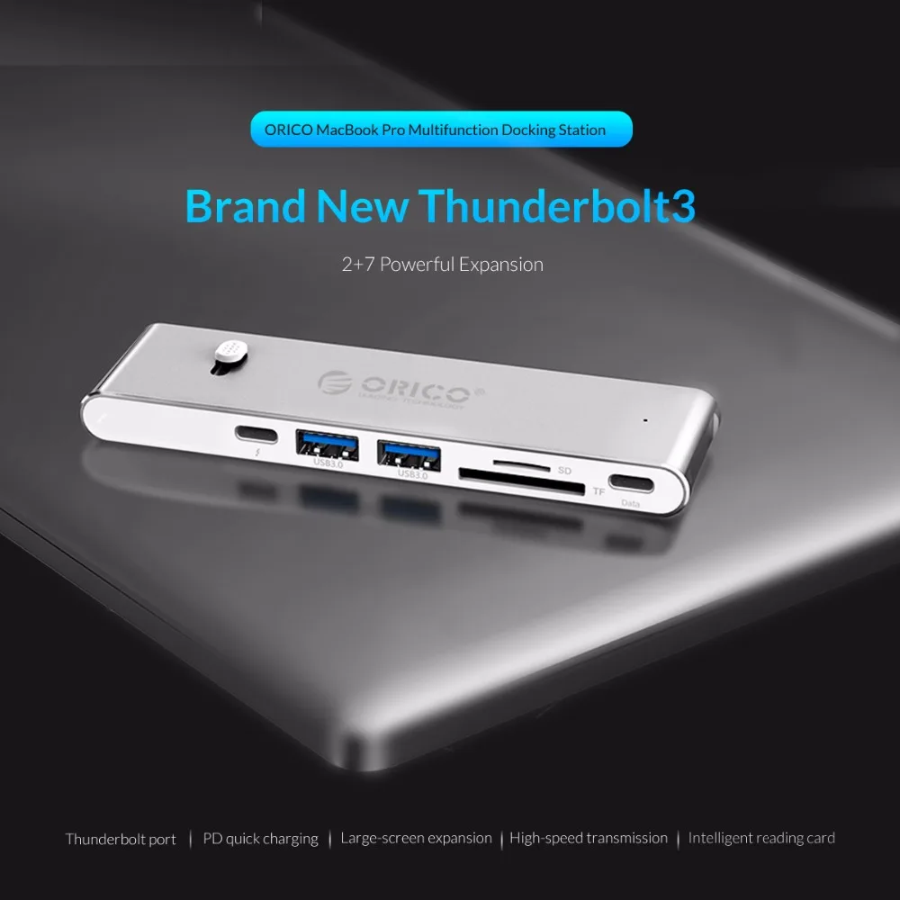 ORICO USB C концентратор двойной тип C к Мульти USB 3,0 HDMI TF/SD 60 Вт PD зарядный адаптер Thunderbolt 3 док USB разветвитель для MacBook Pro