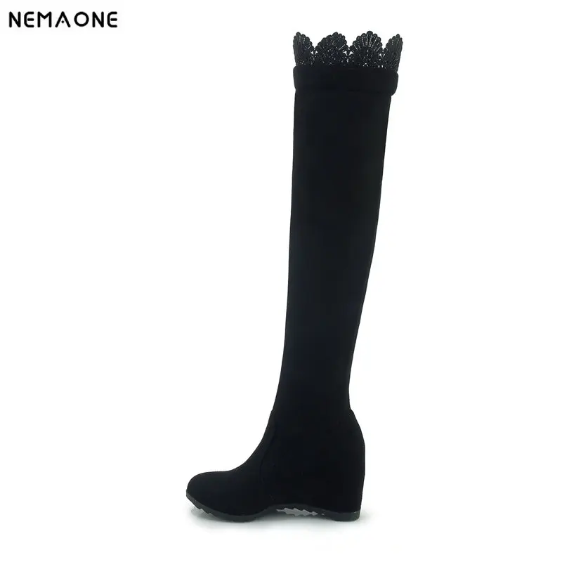 

NEMAONE women over the knee boots wedges high heels platform round toe ladies boots black red winter shoes woman