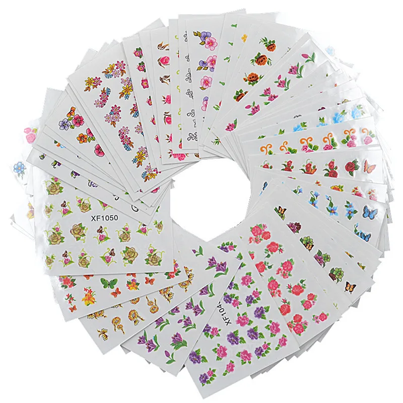 Дизайн наклейки для ногтей черный лист Цветочный Фламинго Водные Наклейки маникюрные украшения для маникюра Набор слайдеров фольга - Цвет: 60 Sheets