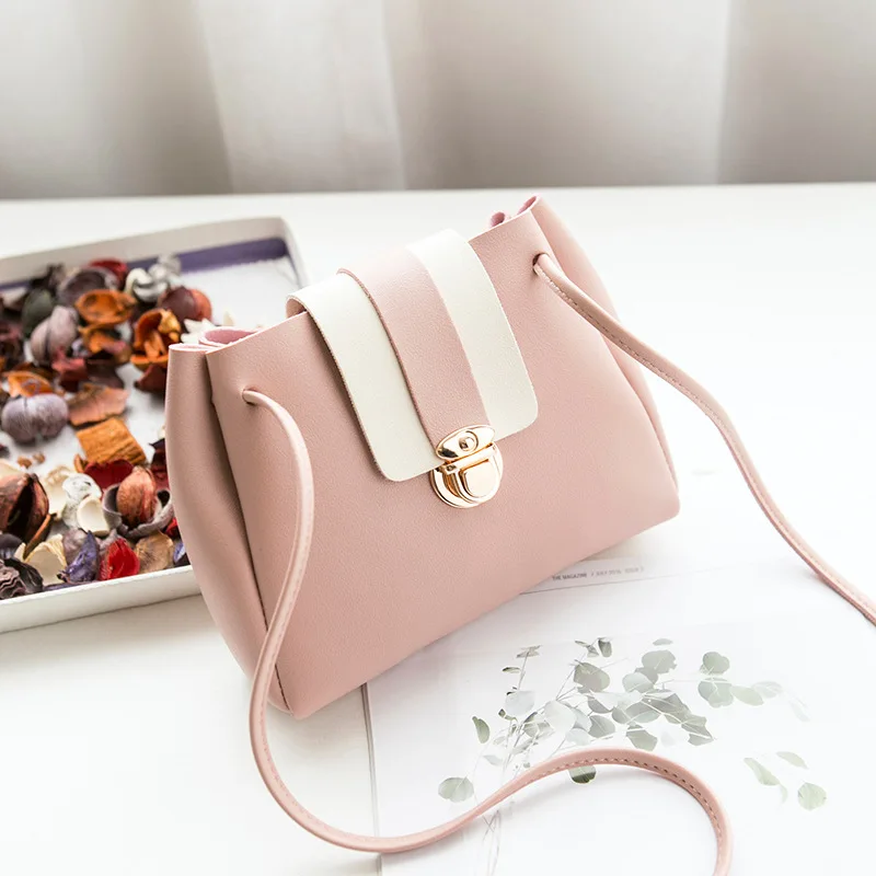 

Crossbody Bags For Women 2019 New Contrast Color Fashion Girls Mini Pink Lock Shoulder Bag PU Leather Phone Ladies Messenger Bag
