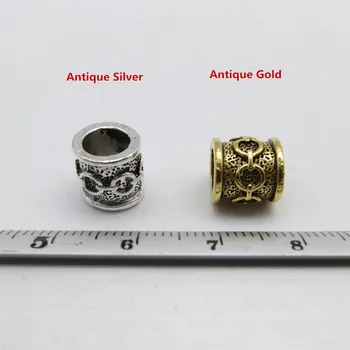 

10Pcs/pack Antique Silver/Antique Gold viking hair braid dread beard dreadlock beads rings tube accessories approx 6mm hole