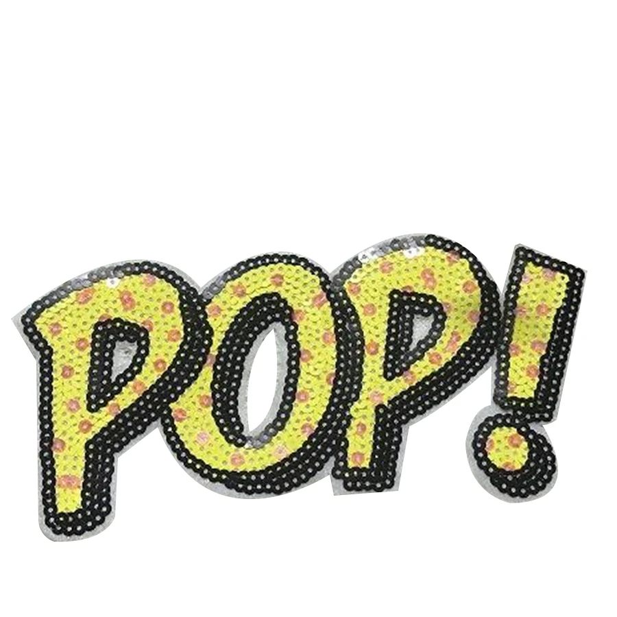 

Clothing Women Shirt Top Diy Letters Patch POP! Yellow Sequins deal with it T-shirt girls Iron on Patches for clothes Stickers