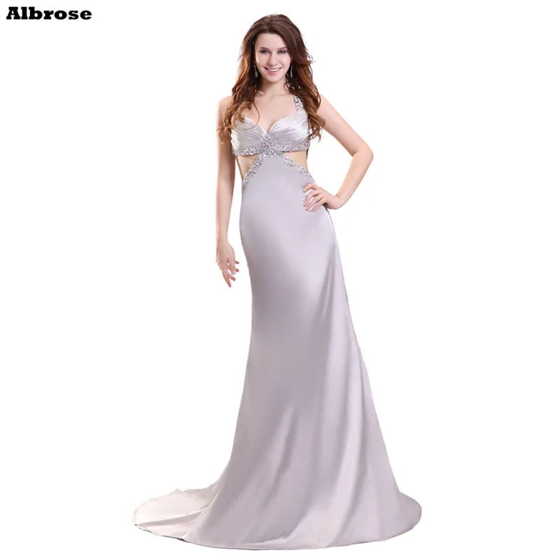 silver satin evening dress