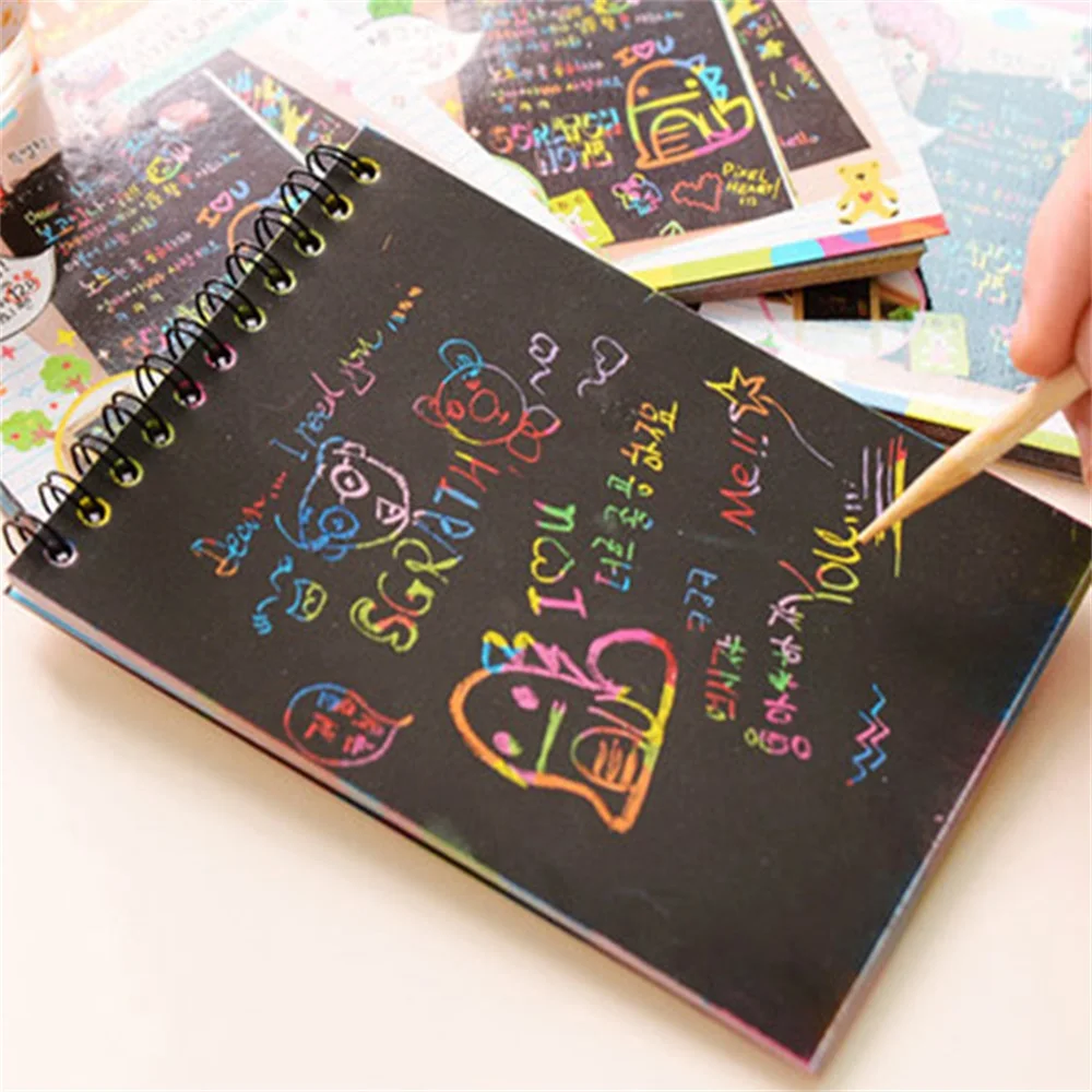 

Colorful DIY Scratching Painting Sketchbook Scratch Picture for Children Note Book Scraper Drawing Paper Tools Birthday Gift