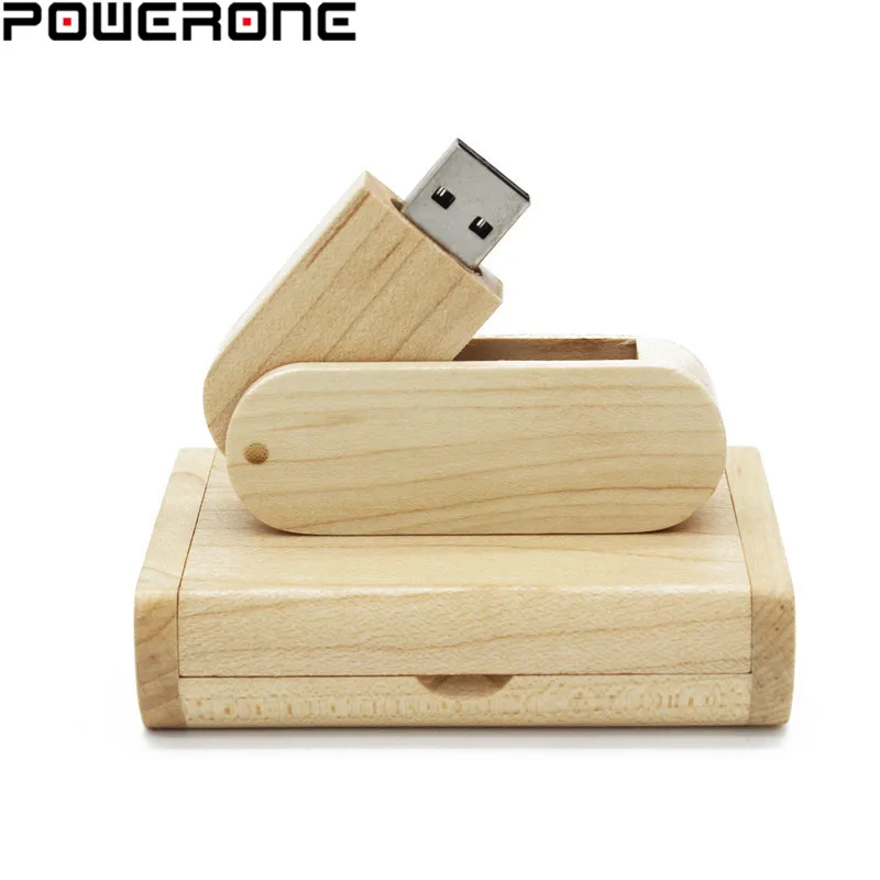 POWERONE The New wood usb with gift box USB Flash Drive Flip Type Wooden Box+Wooden chip