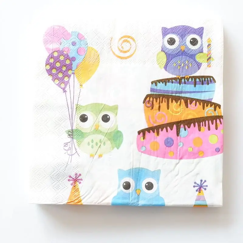 

Printed Feature Owl Cake Balloon Paper Napkins For Event & Party Decoration Tissue Decoupage Servilleta 33cm*33cm 20pcs/pack/lot