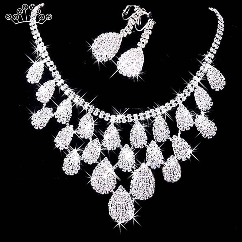 

Silver Color Crystal Bridesmaid Bridal Jewelry Set Rhinestone Wedding Necklace Earrings Jewely Sets For Women
