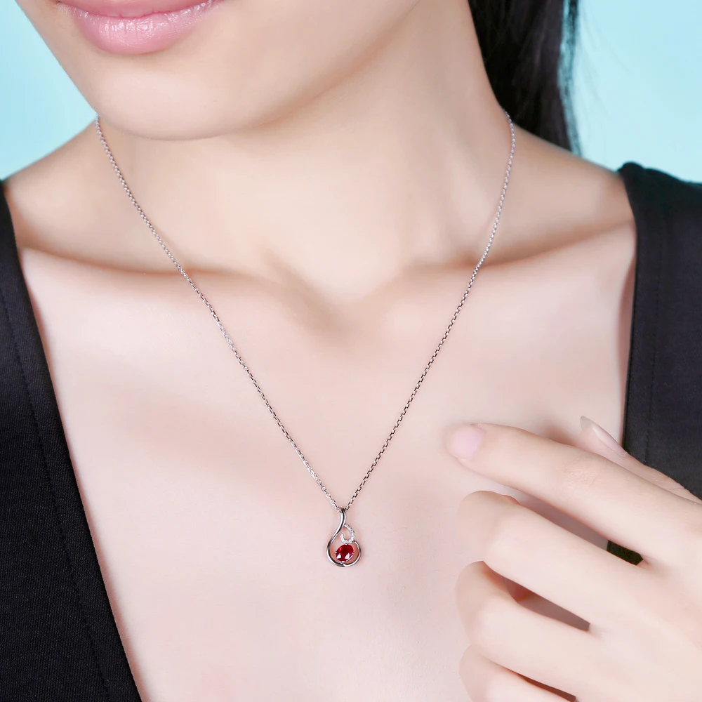 CaiMao 14KT/585 White Gold 0.69ct Natural Red Ruby 0.054ct Round Cut Diamond Engagement Gemstone Pendant Jewelry