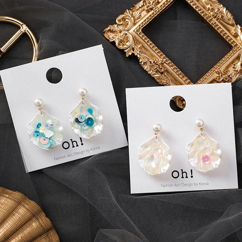 

Korea Style Summer Seaside Style Manual Imitation Shell Color Sequin Drop Earrings for Girl Women Fashion Jewelry Accessories