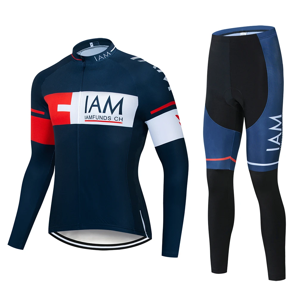 Spring autumn pro team IAM funds blue cycling kits jersey mens long sleeve cycling cloth MTB Cycling clothing Bicycle gel pad