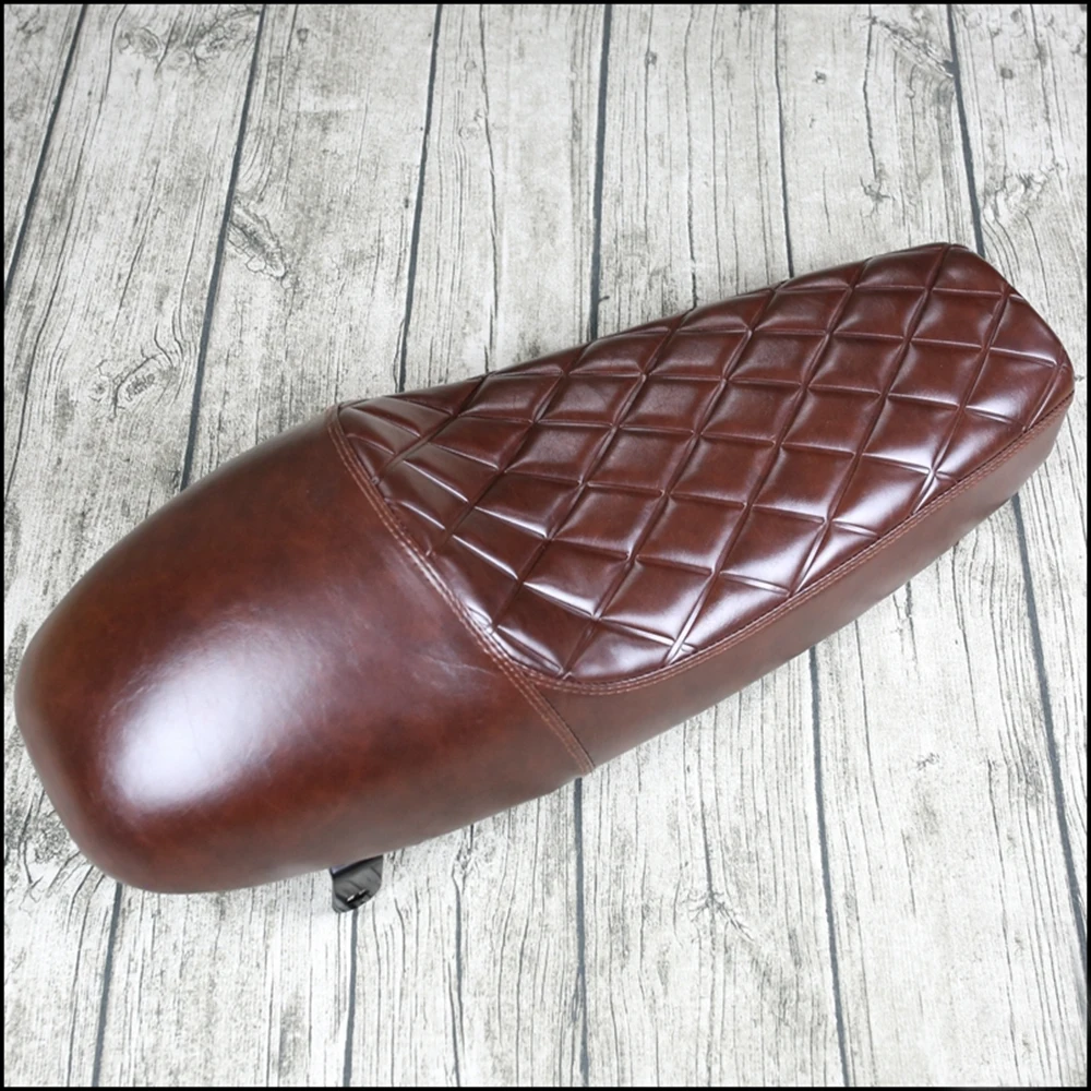 

1PC 640x250mm Brown Motorcycle Vintage Flat Brat Seat PU Leather Cafe Retro Racer Saddle Cover Cushion For Universal Moto