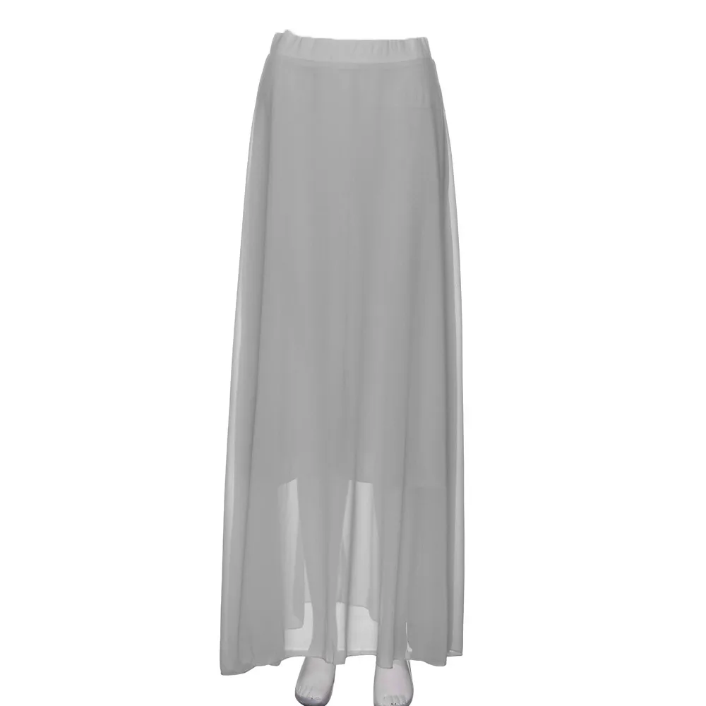 Сплошной цвет длина до пола женский джокер шифон стрейч Высокая талия Макси Платье расклешенное плиссированное платье с коротким и широким подолом длинная юбка jupe femme# C