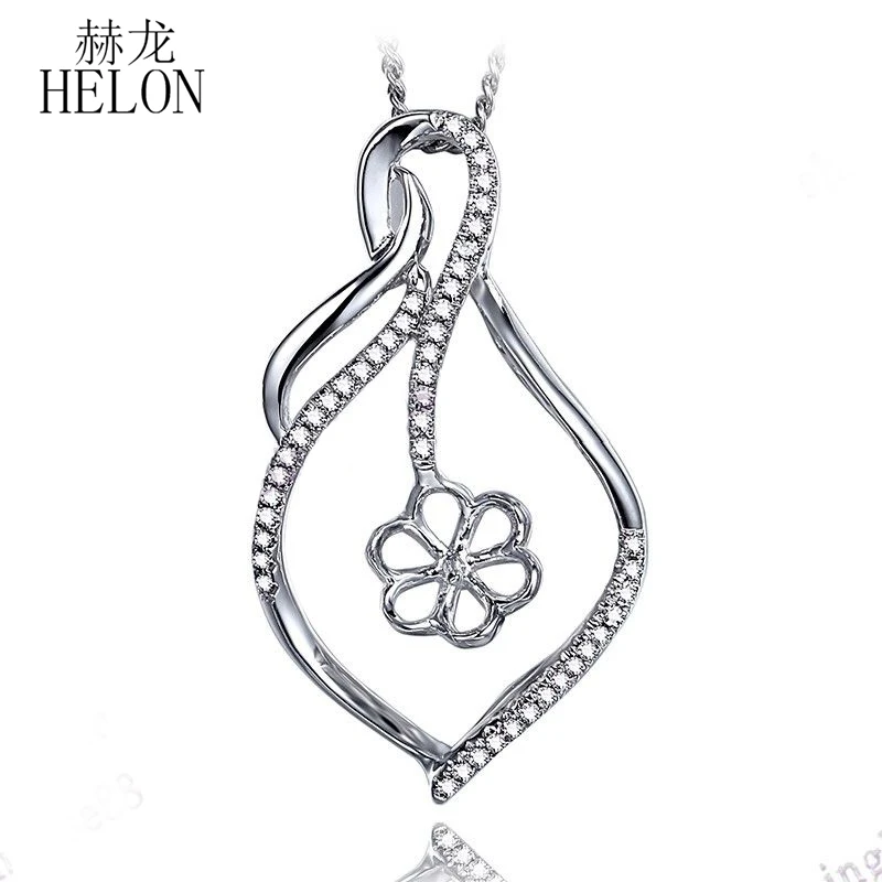

HELON Solid 10K (417) White Gold 8mm to 12mm Round Pearl Semi Mount Natural Diamonds Fine Jewelry Engagement Wedding Pendant