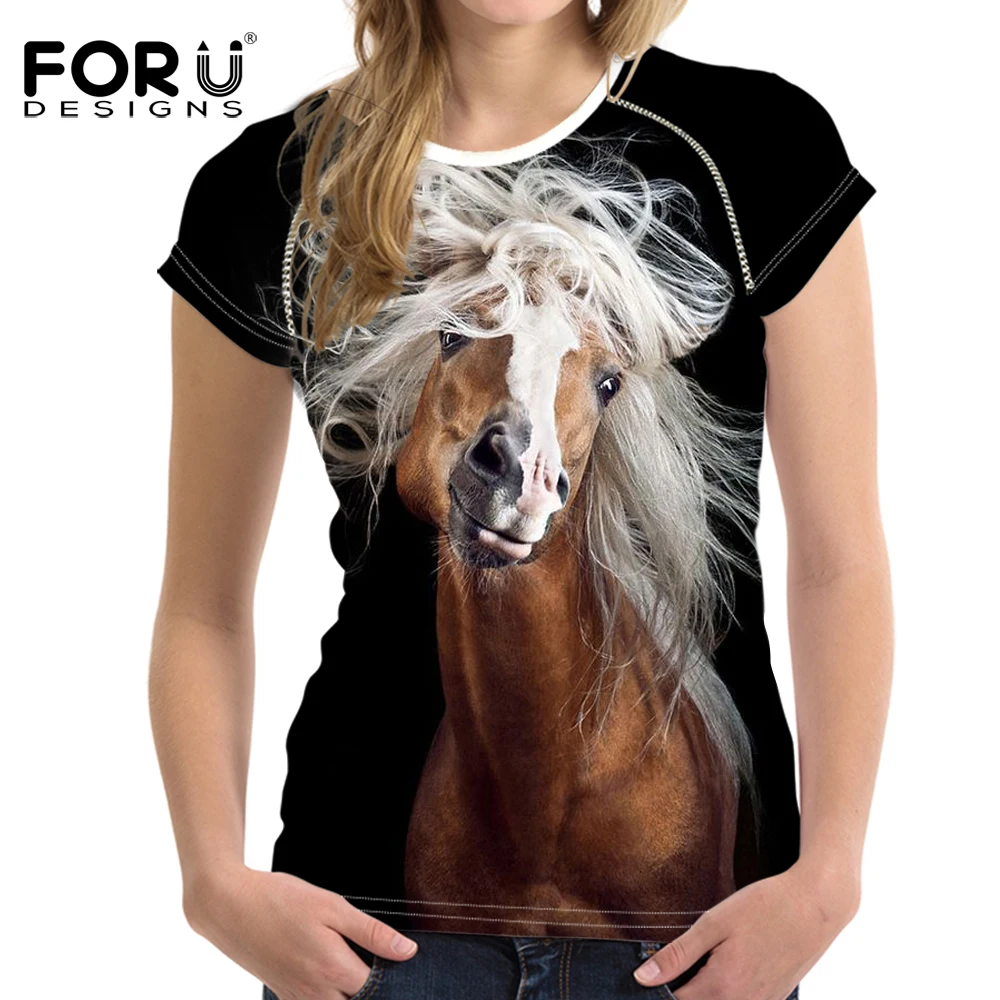 FORUDESIGNS/3D забавные лошадь печатных для женщин Футболка Harajuku Модные женские