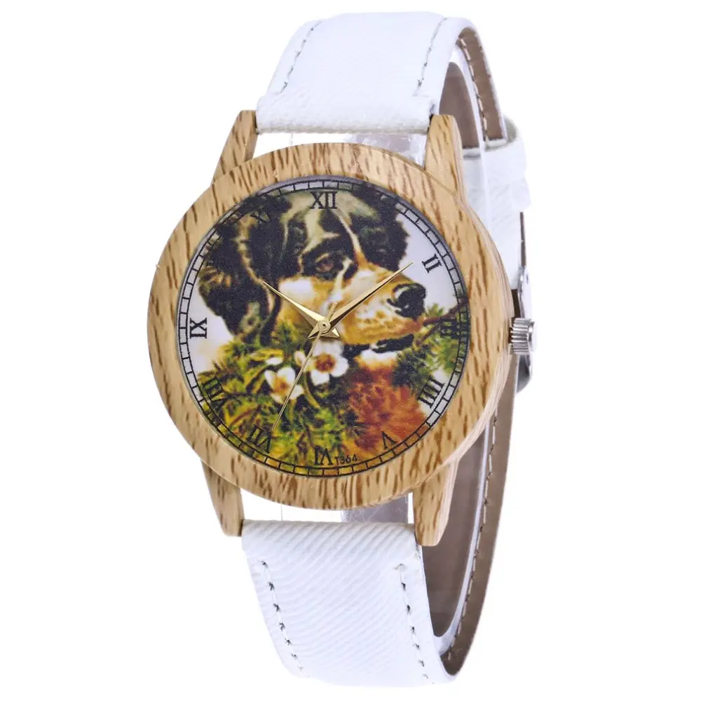 Для женщин часы кварцевые часы кожаный ремешок милый щенок дизайн узор современный дизайн набора наручные часы кварцевые часы