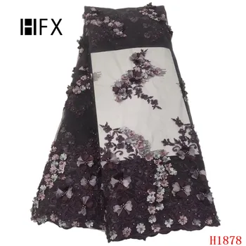 

HFX Nigerian Lace Fabrics 3d Beaded French Lace Tulle Mesh Fabric 2019 Luxury Embroidered African Lace Fabric for Lady X1878