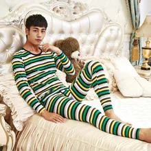 Мужские хлопковые тонкие модные кальсоны, нижнее белье, Мужская теплая осенняя одежда, комплект со свитером, с круглым вырезом, в полоску, мягкие, сексуальные, обтягивающие