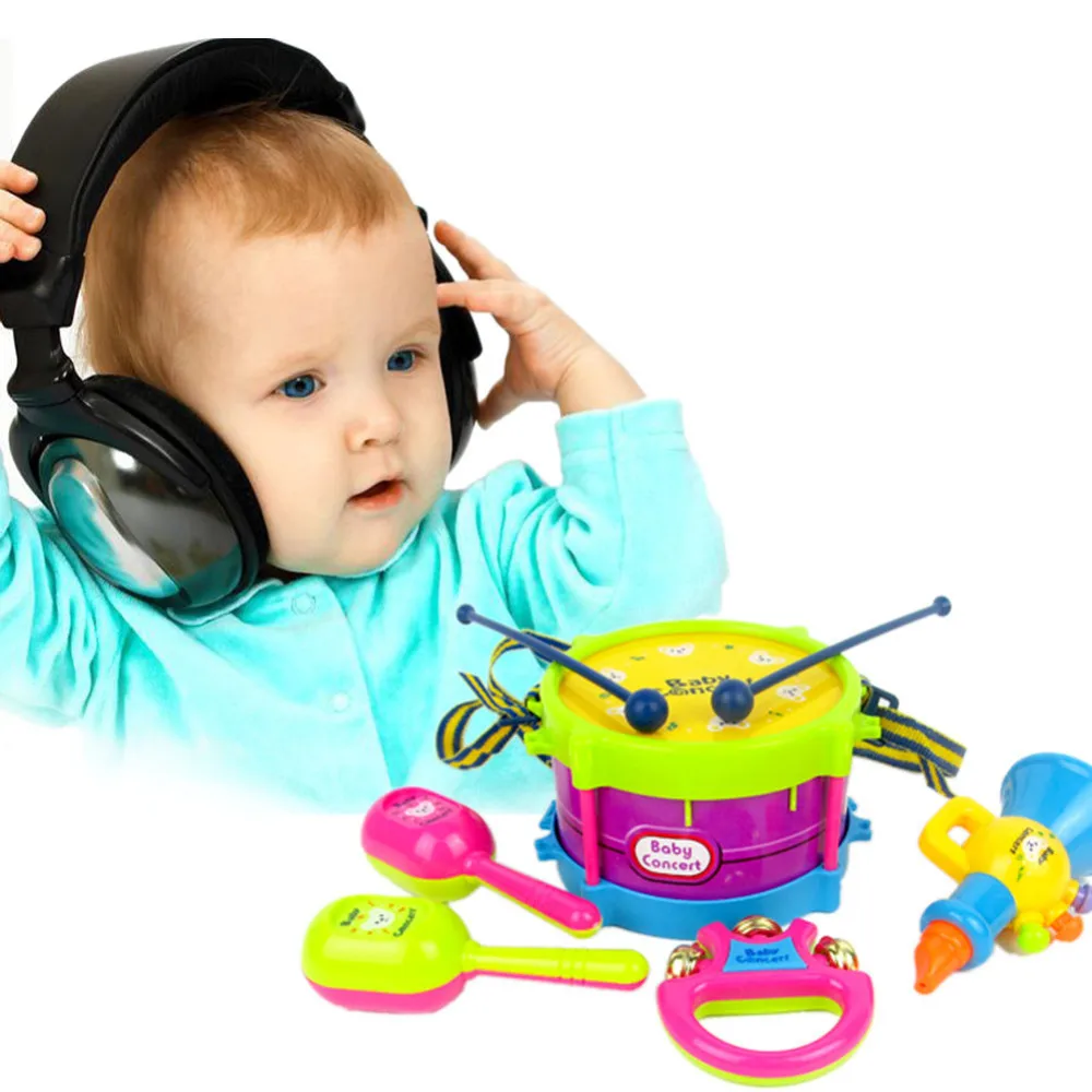 5 шт./компл. игрушечный музыкальный инструмент Детские музыкальные игрушки рулон барабан Музыкальные инструменты Band ретранслятор комплект для младенцев, играющих детей игрушка лучший подарок