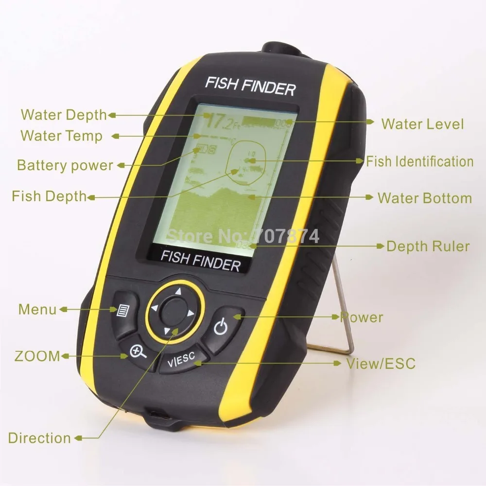 16 Levels Grayscale Portable Fish Finder Waterproof IP67 Sonar Echo