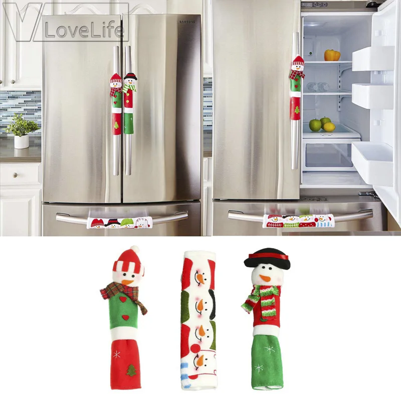 3Pcs Christmas Refrigerator Door Handle Cover Santa claus Snowman Door