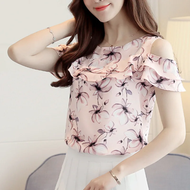 73783 Pink Nuevo Woherb Camisa Blusas 2019 Sin De Salvaje Gasa 73783 Moda Floral Blusa Volantes Verano manga Yellow Corto Tirantes FaqFwTY