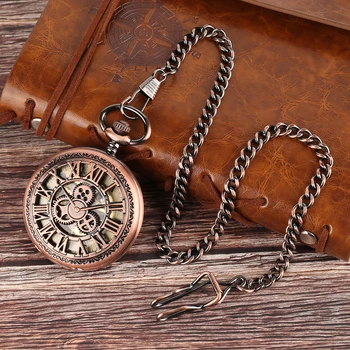 

Rose Gold Gear Wheel Mechanical Pocket Watch Unisex Retro Hand Winding Pocket Clock Fob Chain Vintage Pendant Mini Gift Watch