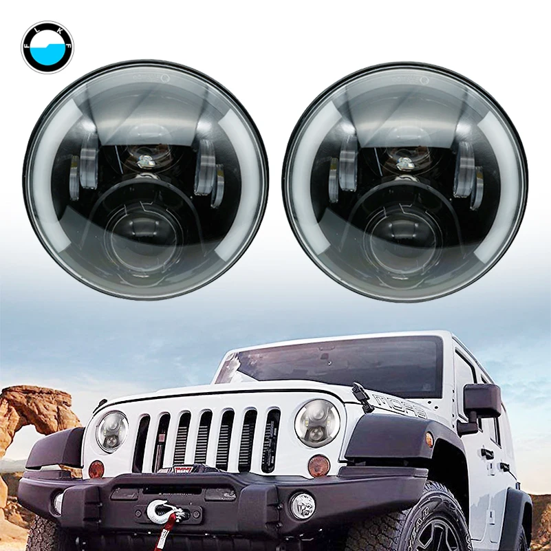 7 "Светодиодные фары с DRL H4 H13 для Wrangler JK TJ грузовиков Cruiser Lights Off Road 7 дюйма 50 W фары ангел глаз Hi-Lo луч