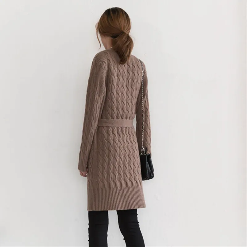  high grade 100% goat cashmere twisted thick kint women fashion autumn winter cardigans sweater coat