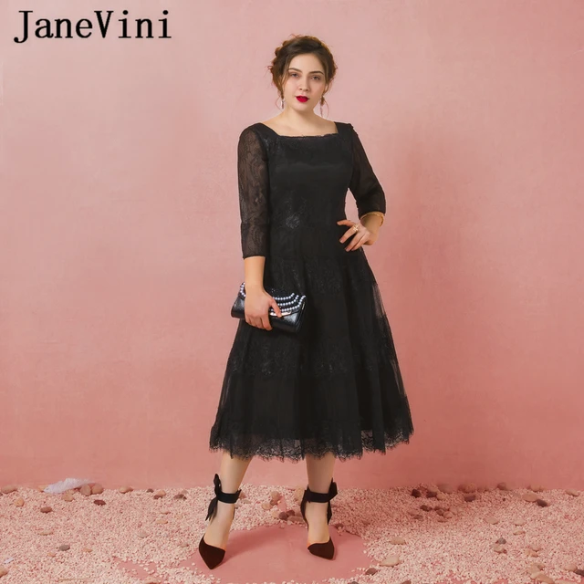 Janevini Vestidos Plus Size Mother Of The Bride Dresses A Line Black Janevini Vestidos Plus Size Mother Of The Bride Dresses A Line Black Lace Tea Length