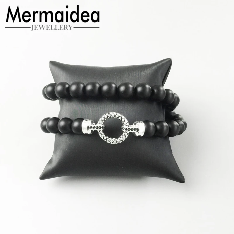 10 мм черный бисер из обсидиана ожерелья кулон ожерелье-ручка аксессуары для мужчин в стиле панк; серебряное Ювелирное Украшение подарок