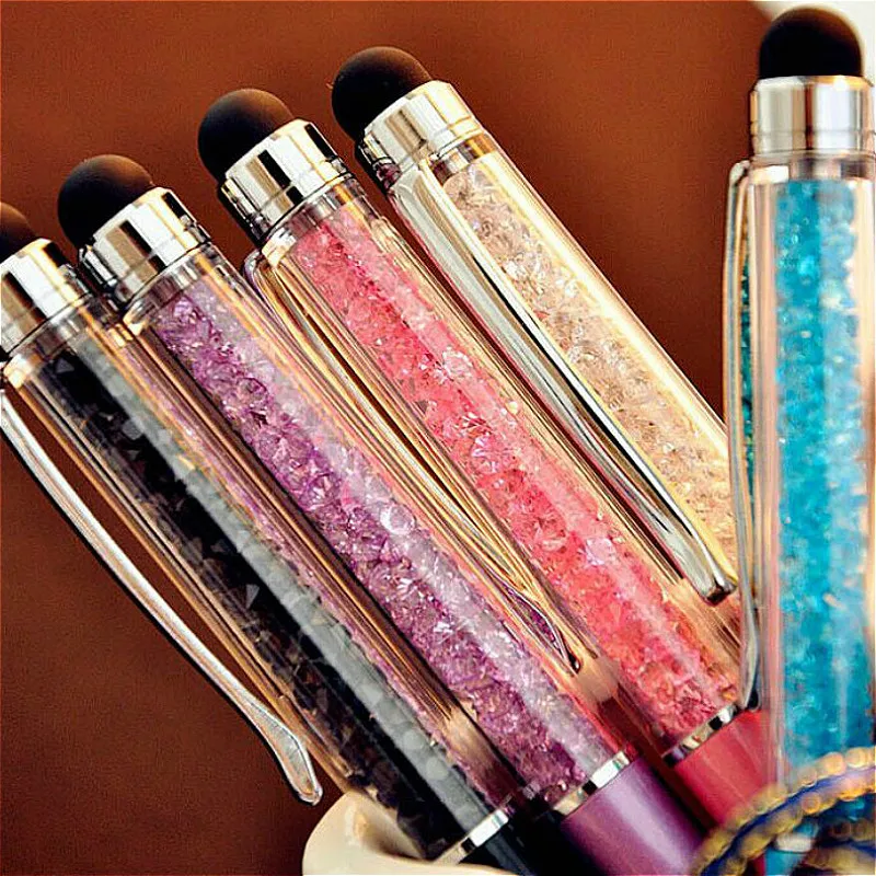 

(1Pcs/Sell)Amphibole Creative Crystal Pen Ballpoint Pens Ballpen Stylus Pen Touch Pen 11 Colors Oily Black Refill Middle School