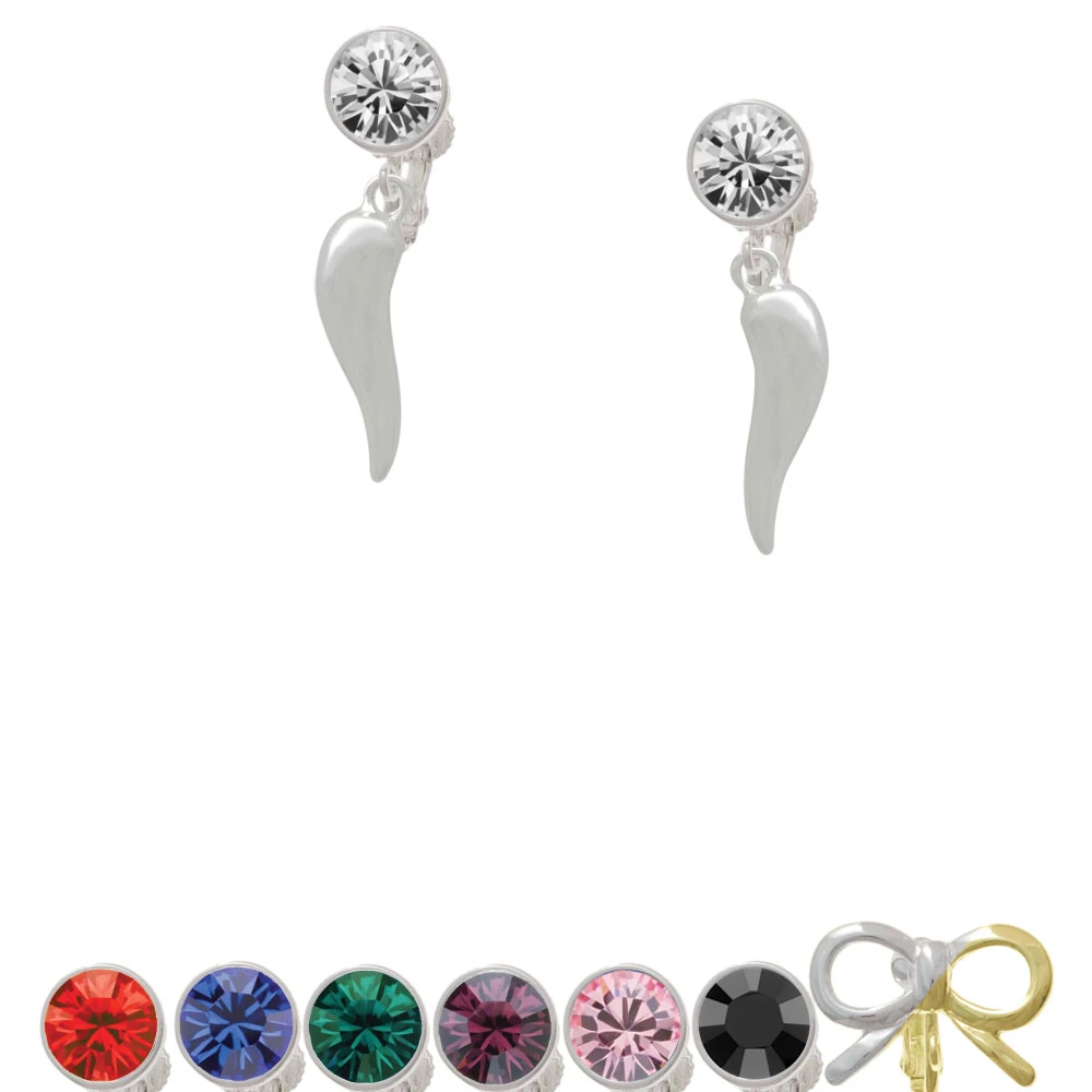 Good Luck Italian Horn Crystal Clip On Earrings