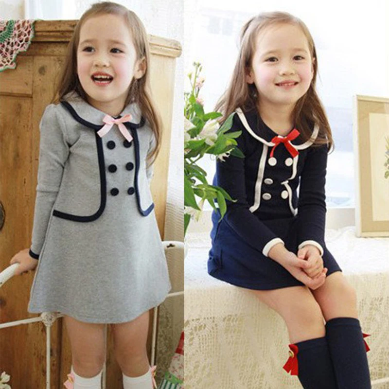 

Little Girls Back to School Dress Long Sleeve Toddler Girl Dresses 4t Kids Clothes College Style Korean Fashion Fake two-piece