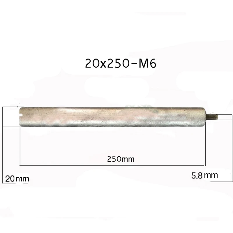 

20*250mm-M6 Magnesium Anode Rod for Solar Water Heater Systems With 1" Copper Nut