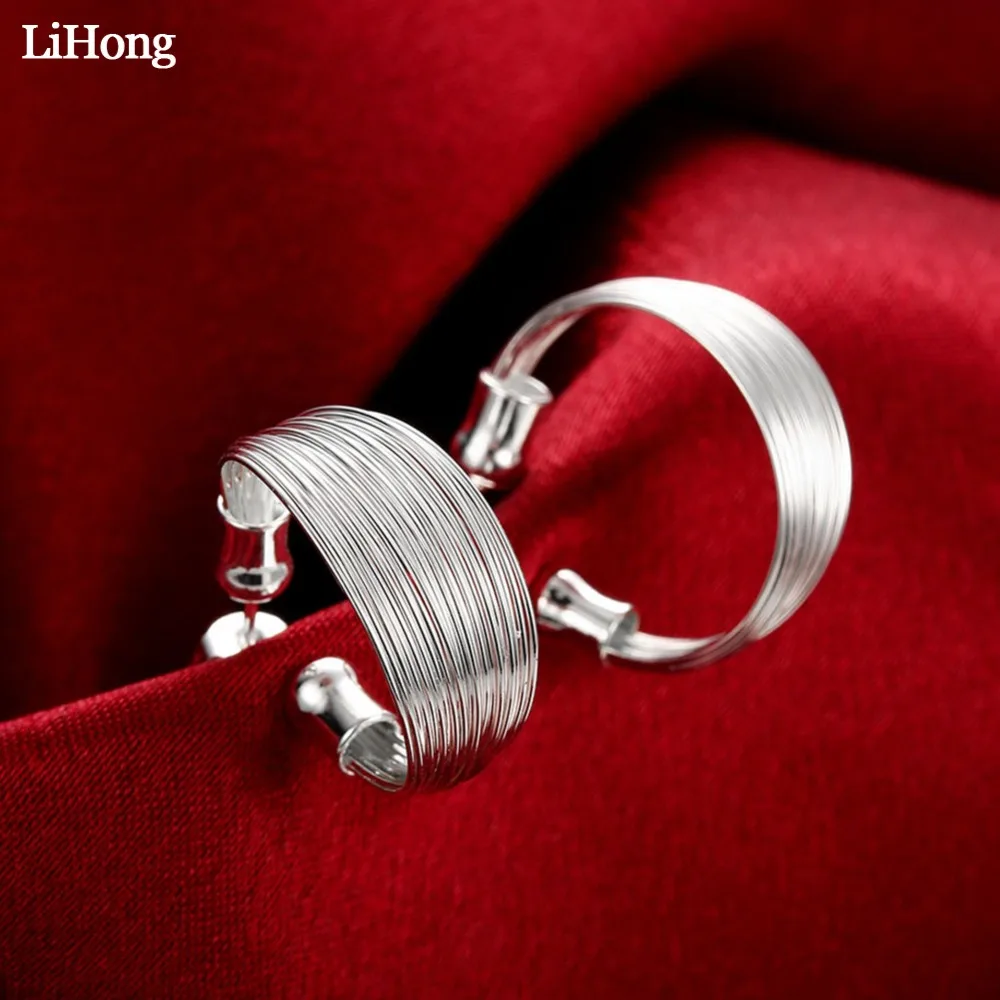 

New 925 Sterling Silver Multi-Line large Earrings for Women Silver Stud Earrings Trendy Jewelry