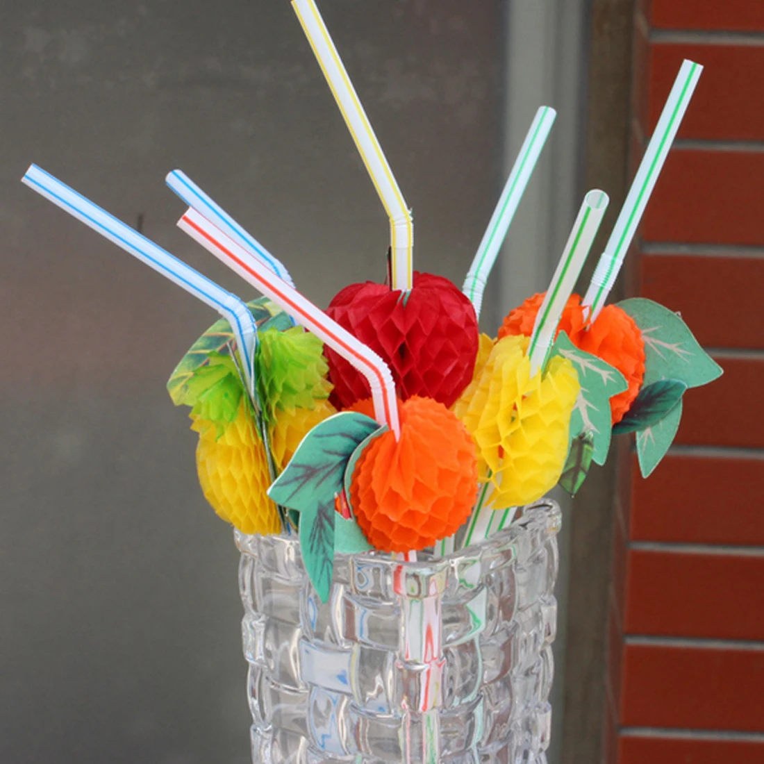 

Multicolor Fruit Drinking Plastic Straw 50pcs/lot 3D Party Straw Cocktail Hawaiian Party Decoration Party Favor Supplies