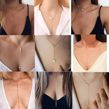 

New Fashion Classic Holiday Simple Chain Necklace Long Necklace Square Copper Tassel Necklace For Women Statement Jewelry x9